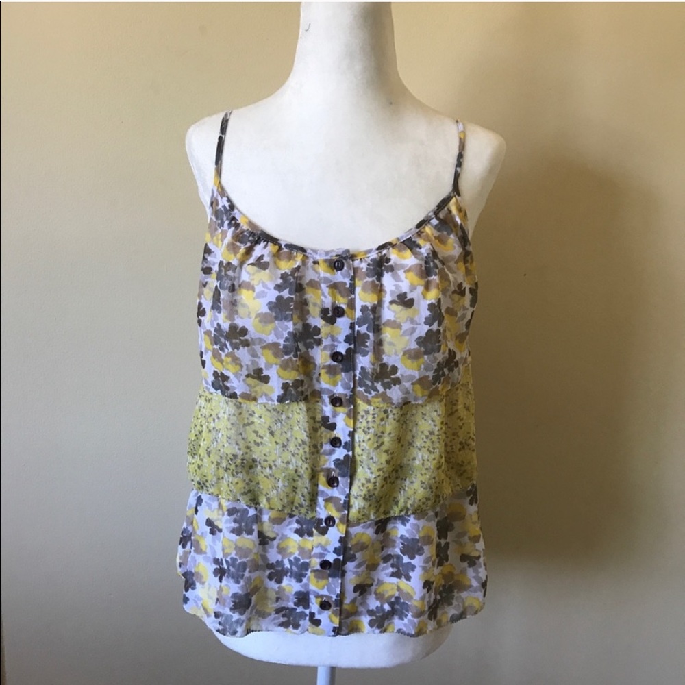 Yellow and brown floral button up cami
